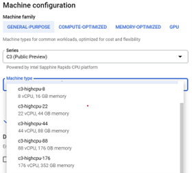 List of 4th Gen Intel Xeon Scalable processor instances on Google Cloud Platform